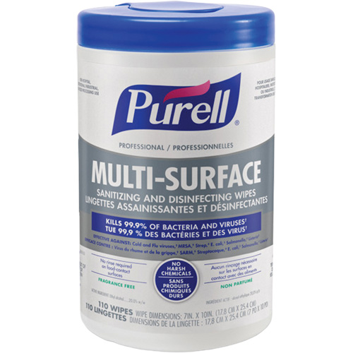 Professional Multi-Surface Sanitizing & Disinfecting Wipes, 7" x 10", 110 Count Les Fournitures Industrielles Méga