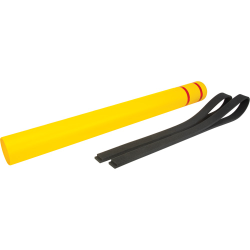 Capuchon en poly&eacute;thyl&egrave;ne pour borne de protection, 4-1/2" dia. x 52" l, Rouge/Jaune Les Fournitures Industrielles Méga