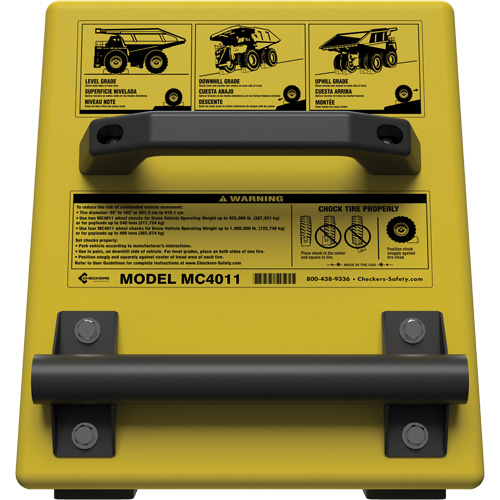 Cale de roue ultra-robuste pour l'exploitation mini&egrave;re Checkers Safety, PEHD, Jaune, 14-1/2" la x 17-1/2" p x 16" h Les Fournitures Industrielles Méga