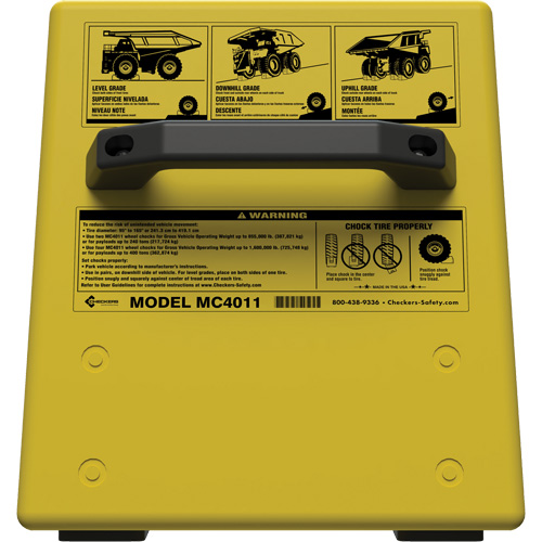 Cale de roue ultra-robuste pour l'exploitation mini&egrave;re Checkers Safety sans support, PEHD, Jaune, 14-1/2" la x 17-1/2" p x 16" h Les Fournitures Industrielles Méga