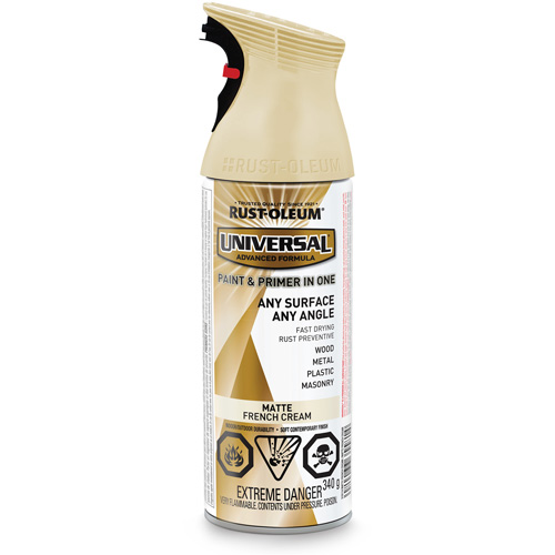 Peinture-&eacute;mail et couche de fond Universal, Blanc cr&egrave;me française, Mat, Canette a&eacute;rosol Les Fournitures Industrielles Méga