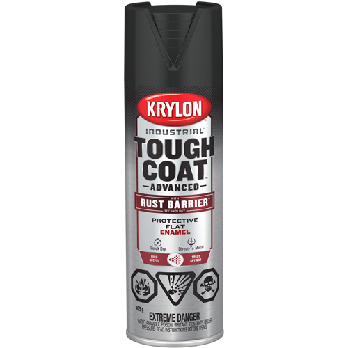 Peinture Tough Coat avec technologie Rust Barrier, Noir, Fini mat profond/Mat, 425 g, Canette a&eacute;rosol Les Fournitures Industrielles Méga
