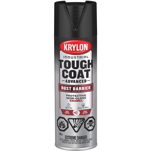 Tough Coat&reg; Advanced Paint with Rust Barrier Technology, Black, Semi-Gloss, 425 g, Aerosol Can Les Fournitures Industrielles Méga