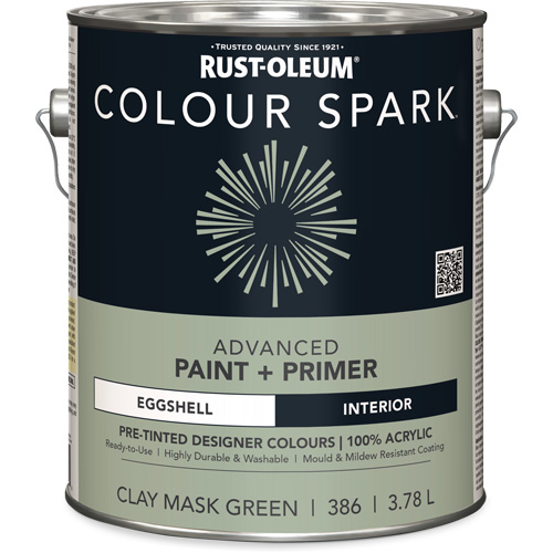 Colour Spark Interior Pre-Tinted Paint + Primer Wall Paint, Clay Mask Green, Eggshell, 3.78 L, Gallon Les Fournitures Industrielles Méga