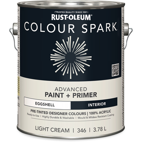 Colour Spark Interior Pre-Tinted Paint + Primer Wall Paint, White Cotton, Semi-Gloss, 3.78 L, Gallon Les Fournitures Industrielles Méga