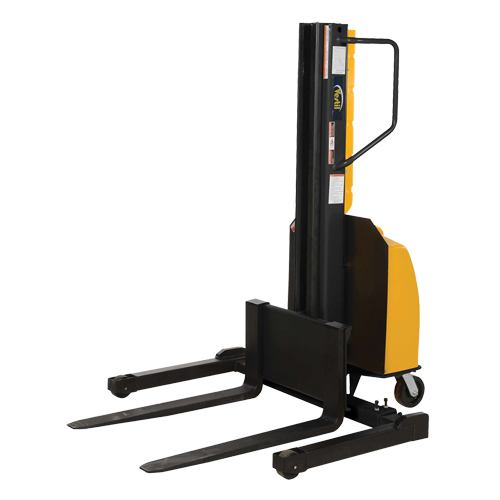 Narrow Mast Powered Lift Stacker, Electric Operated, 1500 lbs. Capacity, 98" Max Lift Les Fournitures Industrielles Méga
