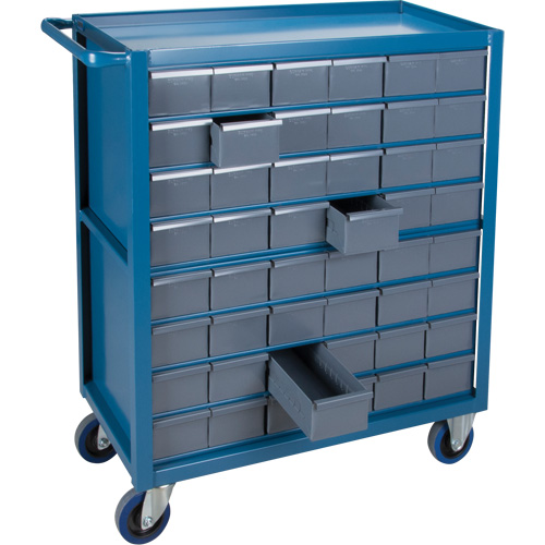 Chariot &agrave; tablette avec tiroir, 1200 lb Capacit&eacute;, Acier, 18" x la, 35" x ha, 36" p, Roues en Caoutchouc, Enti&egrave;rement soud&eacute;, 48 tirroirs Les Fournitures Industrielles Méga