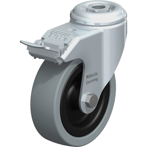Roulette pour usage l&eacute;ger, Pivotant avec frein, 4" (101,6 mm), Caoutchouc plein, 242 lb (110 kg) Les Fournitures Industrielles Méga