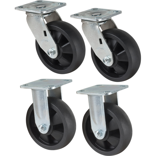 Jeu de roulettes, Fixe/Pivotant, 6" (152,4 mm), Nylon, 2400 lb (1089 kg) Les Fournitures Industrielles Méga