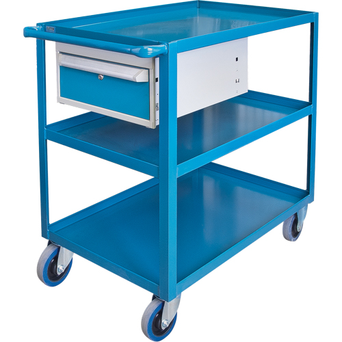 Chariots &agrave; tablettes avec tiroir, 1200 lb Capacit&eacute;, Acier, 24" x la, 36" x ha, 36" p, Roues en Caoutchouc, Enti&egrave;rement soud&eacute;, 1 tirroirs Les Fournitures Industrielles Méga