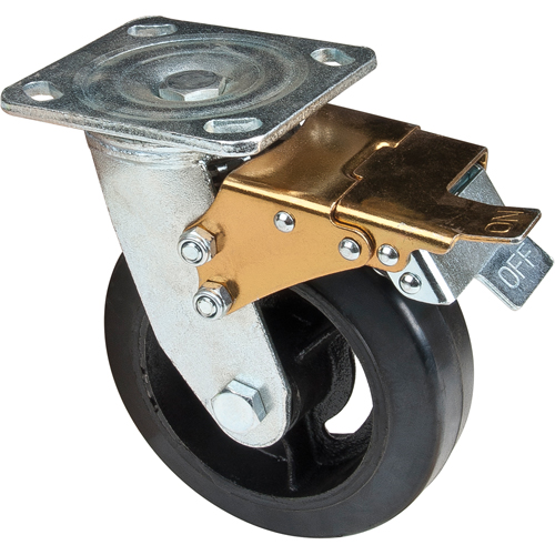 Mold-on Caster, Swivel with Brake, 6" (152.4 mm), Rubber, 550 lbs. (249 kg.) Les Fournitures Industrielles Méga