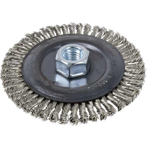 Brosse pour cordon de soudure, Dia. 4", Fils 0,022", Arbre 5/8"-11, Acier inoxydable Les Fournitures Industrielles Méga