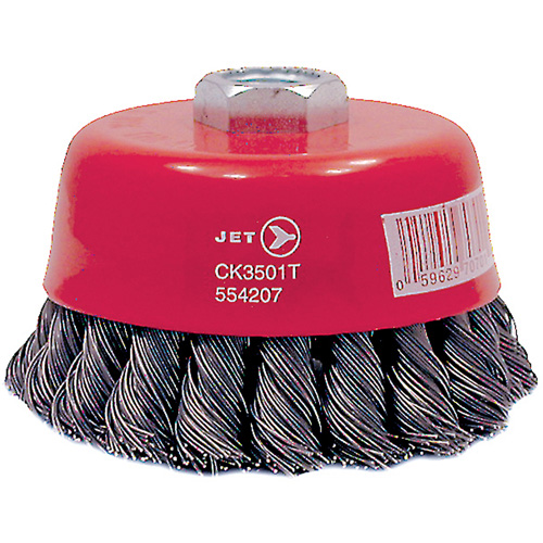 Brosse boisseau &agrave; fils nou&eacute;s torsad&eacute;s haute performance CK3501T, Dia. 3-1/2", Fils 0,02", Arbre 5/8"-11, Acier Les Fournitures Industrielles Méga