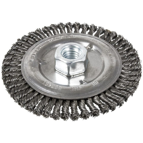 Brosse pour cordon de soudure, Dia. 6", Fils 0,022", Arbre 5/8"-11, Acier Les Fournitures Industrielles Méga