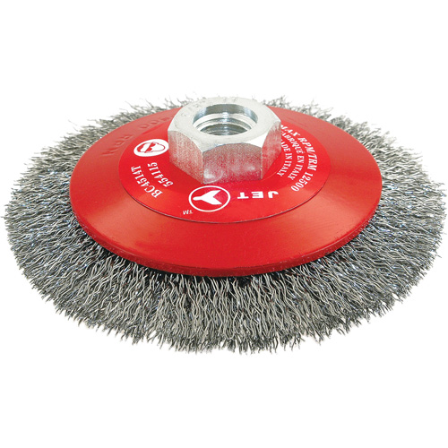 High-Performance Bevel Crimped Conical Brush, 4-1/2" Dia., 0.014" Fill, 5/8"-11 Arbor, Steel Les Fournitures Industrielles Méga