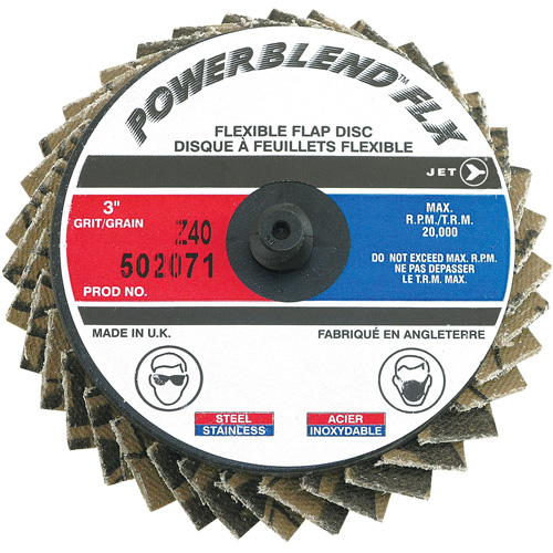 Disque &agrave; lamelles &agrave; rouler Powerblend FLX, 3" x Type R, Grain Z40, Alumine de zirconium Les Fournitures Industrielles Méga