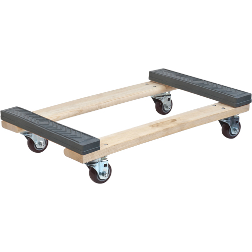 Rubber Ends Hardwood Dolly, Wood Frame, 18" W x 24" D x 7" H, 900 lbs. Capacity Les Fournitures Industrielles Méga