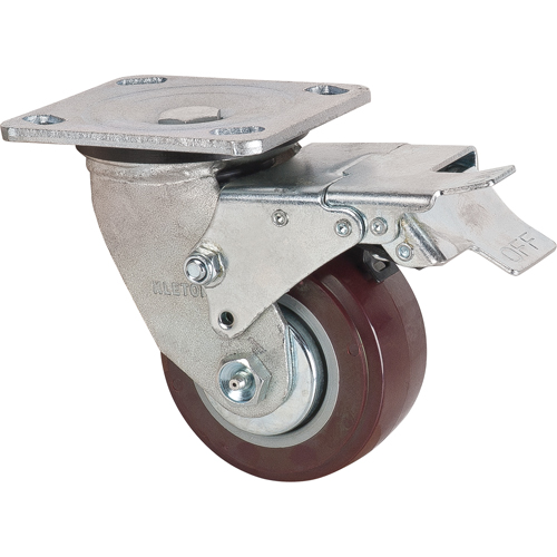Caster, Swivel with Brake, 4" (101.6 mm), Polyurethane, 550 lbs. (249.5 kg.) Les Fournitures Industrielles Méga