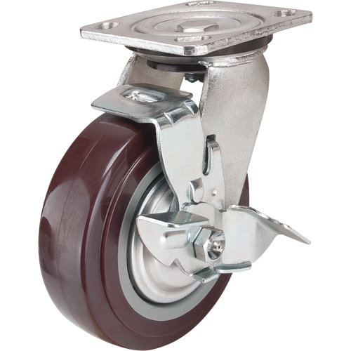 Roulette, Pivotant avec frein, 6" (152,4 mm), Polyur&eacute;thane, 850 lb (385 kg) Les Fournitures Industrielles Méga