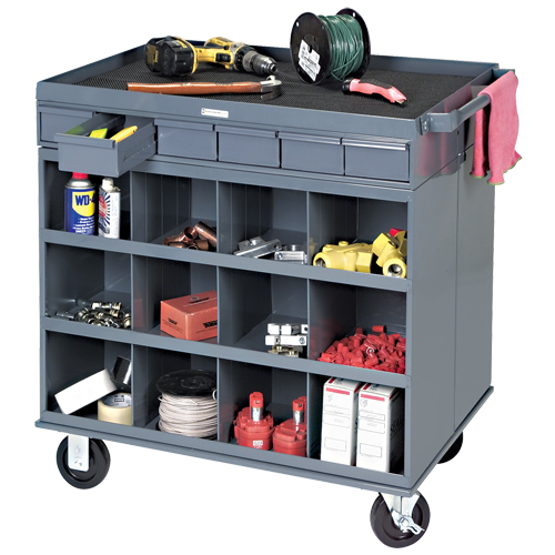 Poste de travail &agrave; deux c&ocirc;t&eacute;s mobile et robuste, 1200 lb Capacit&eacute;, Acier, 34" x la, 34" x ha, 24" p, Enti&egrave;rement soud&eacute;, 6 tirroirs Les Fournitures Industrielles Méga
