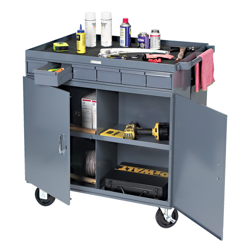 Poste de travail &agrave; deux c&ocirc;t&eacute;s mobile et robuste, 1200 lb Capacit&eacute;, Acier, 34" x la, 34" x ha, 24" p, Enti&egrave;rement soud&eacute;, 6 tirroirs Les Fournitures Industrielles Méga