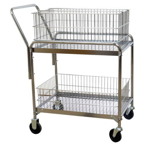 Wire Mesh Office Mail Cart, 200 lbs. Capacity, Chrome, 20" D x 33" L x 37-1/2" H, Chrome Plated Les Fournitures Industrielles Méga
