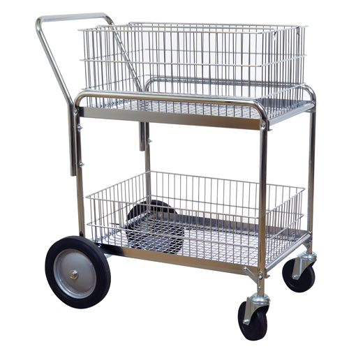 Wire Mesh Office Mail Cart, 200 lbs. Capacity, Chrome, 23-3/4" D x 33-1/2" L x 38-1/4" H, Chrome Plated Les Fournitures Industrielles Méga