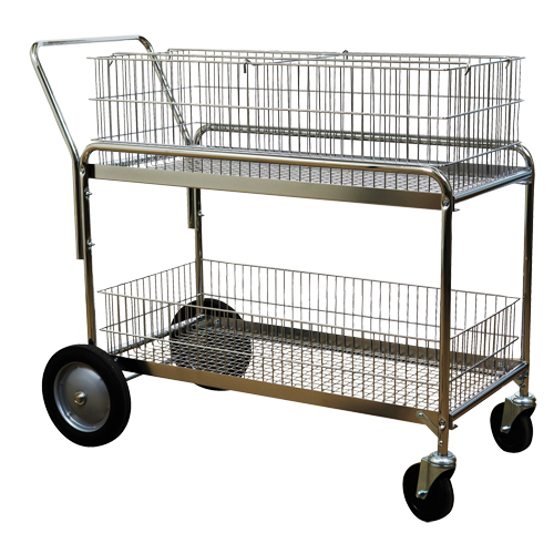 Wire Mesh Office Mail Cart, 250 lbs. Capacity, Chrome, 23-3/4" D x 43" L x 38-1/2" H, Chrome Plated Les Fournitures Industrielles Méga