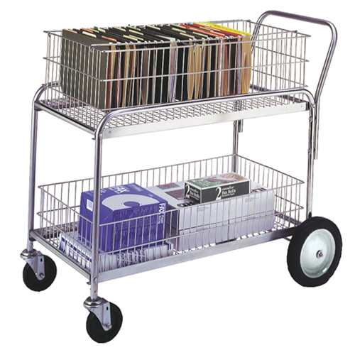 Wire Mesh Office Mail Cart, 250 lbs. Capacity, Chrome, 23-3/4" D x 43" L x 38-1/2" H, Chrome Plated Les Fournitures Industrielles Méga