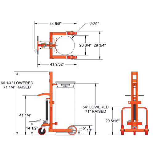 Hydraulic Large Liquid Gas Cylinder Cart HLCC, Polyurethane Wheels, 20" W x 20" D Base, 1000 lbs. Les Fournitures Industrielles Méga