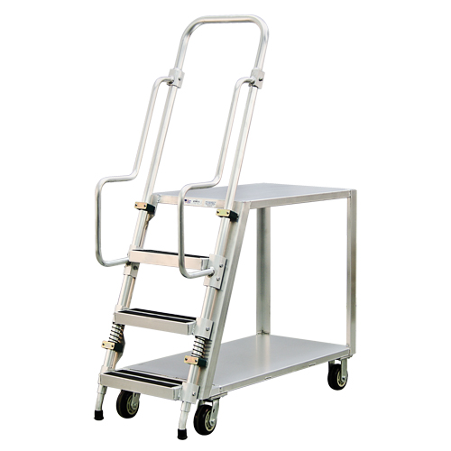 Aluminum Stock Picking Ladder Cart, Aluminum, 22" W x 51-1/2" D, 2 Shelves, 800 lbs. Capacity Les Fournitures Industrielles Méga