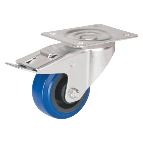 Blue Caster, Swivel with Brake, 3" (76 mm), Rubber, 285 lbs. (129 kg.) Les Fournitures Industrielles Méga