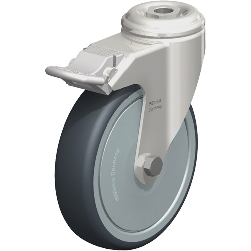 Stainless Steel Thermoplastic Elastomer Caster, Swivel with Brake, 5" (127 mm) Dia., 265 lbs. (120 kg.) Capacity Les Fournitures Industrielles Méga