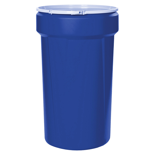 Baril emboîtable en poly&eacute;thyl&egrave;ne, 55 gal. US (45 gal. imp.), Dessus ouvert, Bleu Les Fournitures Industrielles Méga