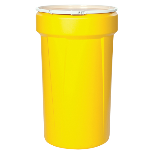 Baril emboîtable en poly&eacute;thyl&egrave;ne, 30 gal. US (25 gal. imp.), Dessus ouvert, Jaune Les Fournitures Industrielles Méga