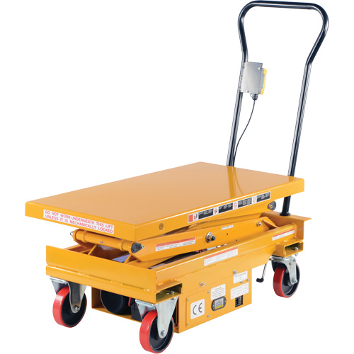 DC Powered Hydraulic Scissor Lift Elevating Cart, Steel, 39-3/4" L x 20-1/2" W, 1000 lbs. Capacity Les Fournitures Industrielles Méga