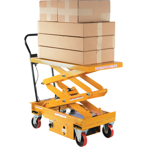 DC Powered Hydraulic Scissor Lift Elevating Cart, Steel, 39-3/4" L x 20-1/2" W, 1000 lbs. Capacity Les Fournitures Industrielles Méga