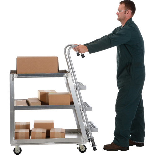Chariot de pr&eacute;l&egrave;vement de stock, Aluminium, 21-7/8" la x 40" p, 3 tablettes, Capacit&eacute; 660 lb Les Fournitures Industrielles Méga