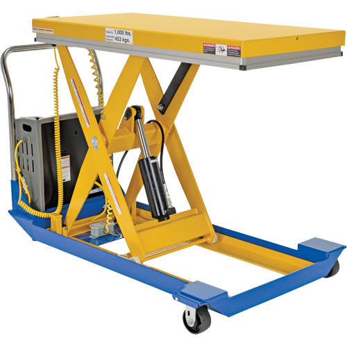 DC Powered & Manual Scissor Lift Table, Steel, 48" L x 24" W, 1000 lbs. Capacity Les Fournitures Industrielles Méga