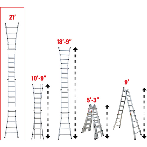 &eacute;chelle t&eacute;lescopique multifonction, Aluminium, 300 lb, CSA calibre 1A Les Fournitures Industrielles Méga