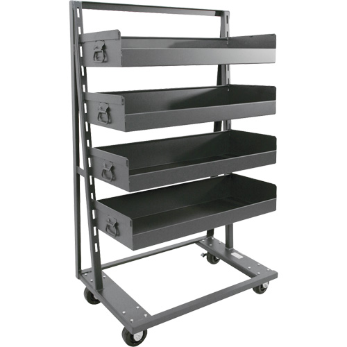 Chariot &agrave; cadre en A robuste &agrave; un c&ocirc;t&eacute; avec 4 grands plateaux &agrave; rebord, 38" x 25" x 63", Capacit&eacute; 2500 lb Les Fournitures Industrielles Méga