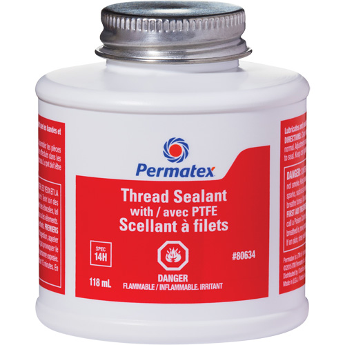 Thread Sealant with PTFE, Brush Top Bottle, 118 ml, -54°C - 150°C/-65°F - 300°F Les Fournitures Industrielles Méga
