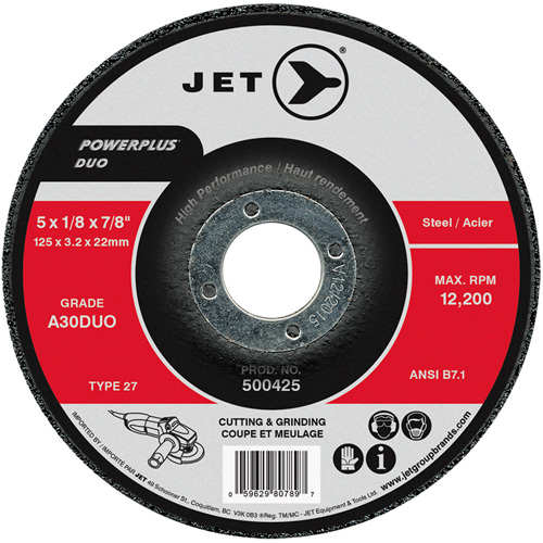 POWERPLUS DUO Cutting/Grinding Wheel, 5" x 1/8", 7/8" Arbor, Type 27, A30DUO Grit Les Fournitures Industrielles Méga