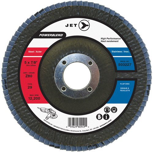 Disque &agrave; lamelles POWERBLEND, 5" x 7/8", Type 29, Grain Z80, Alumine de zirconium Les Fournitures Industrielles Méga