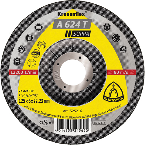 A 624 T Supra Kronenflex&reg; Grinding Disc, 5" x 1/4", 7/8" Arbor Les Fournitures Industrielles Méga
