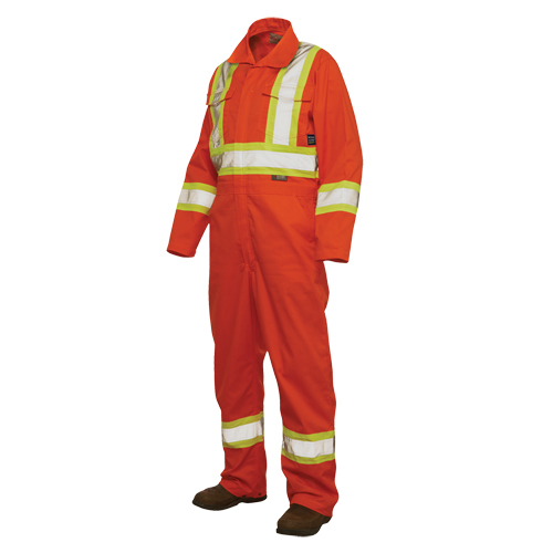 Unlined Safety Coveralls, Large, High Visibility Orange Les Fournitures Industrielles Méga