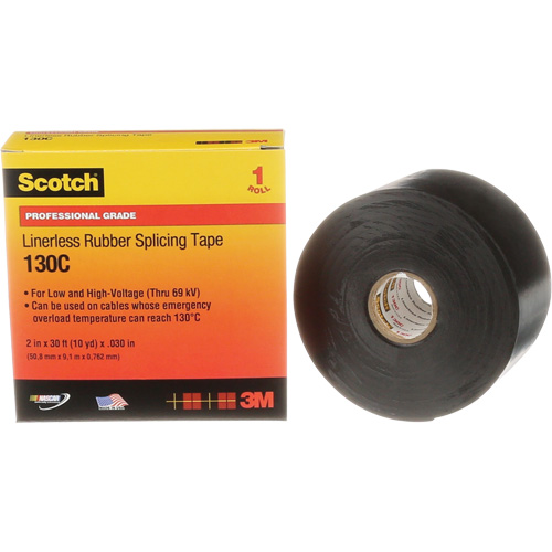 Scotch&reg; Professional Grade Linerless Rubber Splicing Tape, 50.8 mm (2") W x 9 m (30') L, 30 mils, Black Les Fournitures Industrielles Méga