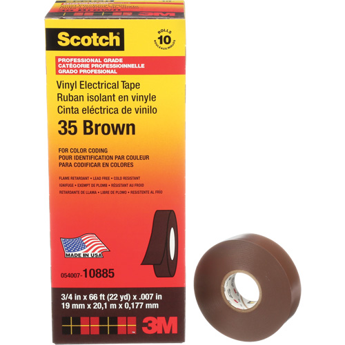 Scotch&reg; Vinyl Colour Coding Electrical Tape, 19 mm (3/4") W x 20 m (66') L, 7 mils, Brown Les Fournitures Industrielles Méga
