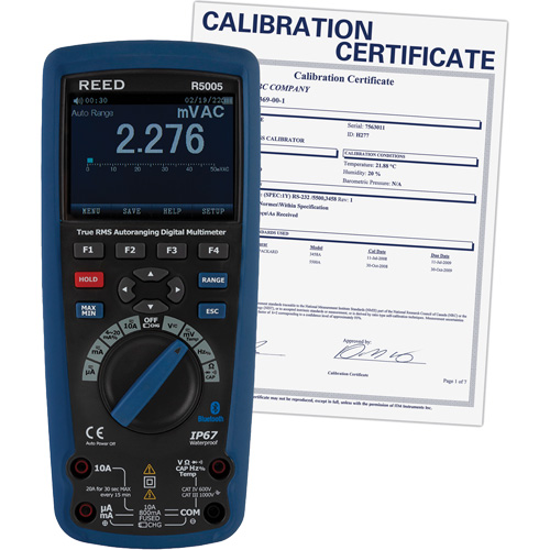 Multim&egrave;tre industriel num&eacute;rique v. e. v. avec certificat de calibration, Tension c.a./c.c., Courant c.a./c.c. Les Fournitures Industrielles Méga