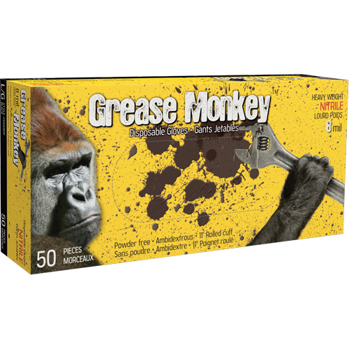 Grease Monkey&reg; Gloves, Large, Nitrile, 8-mil, Powder-Free, Black Les Fournitures Industrielles Méga